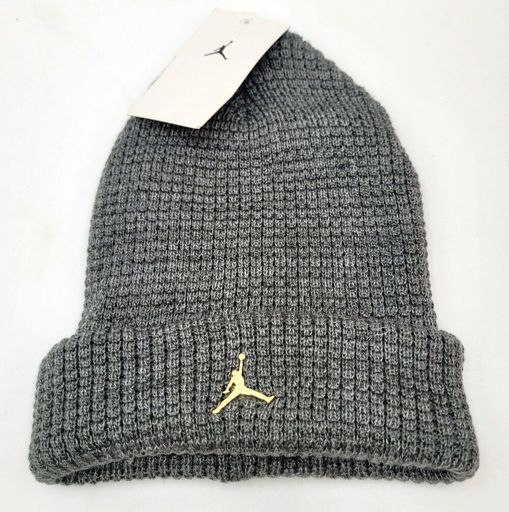 Nike Air Jordan Jumpman Beanie Metal Logo Knit Cuff Carbon Grey DM8272-091 NWT